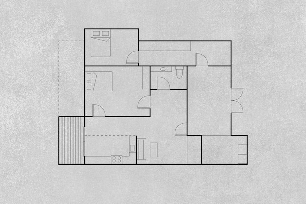 Floor plan with furniture blueprint illustration