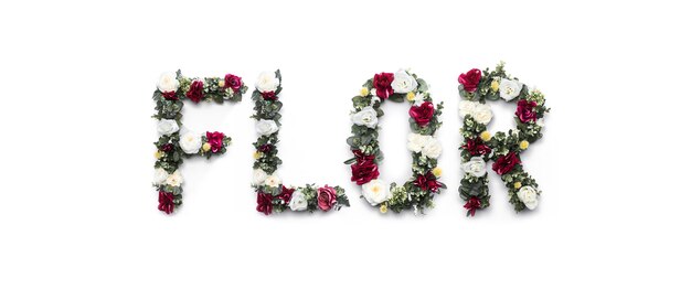 Flor word made of flowers on white