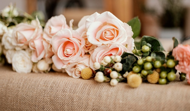 Floral arrangement with pink roses