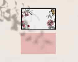 Free photo floral business card vintage style flay lay with design space
