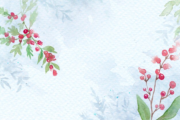 Floral christmas border background  in blue with beautiful red winterberry