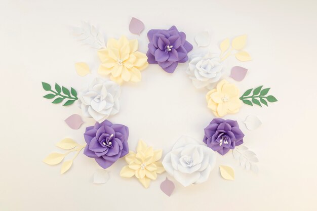 Floral circular frame on white background