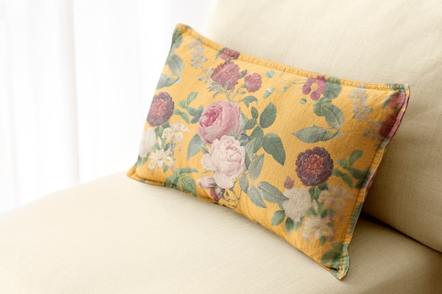 Floral cushion home decor, on a sofa