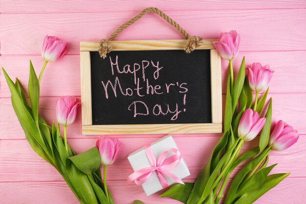 Floral mothers day concept with slate