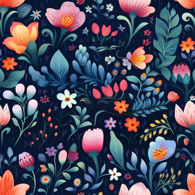 Free photo floral pattern cartoon illustration