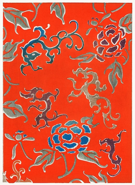 Motivo floreale da bijutsu sekai (1893-1896) di watanabe seitei, un importante artista kacho-ga. cifra