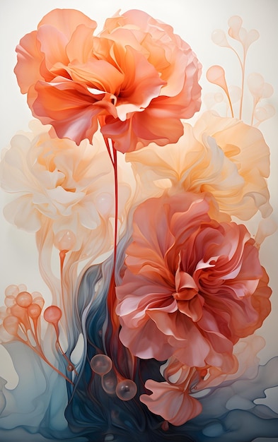floral shape minimalist fluid art tone