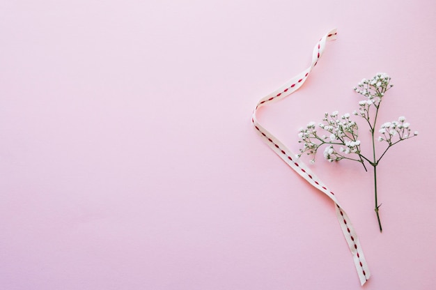 Floral twig and ribbon in arrangement