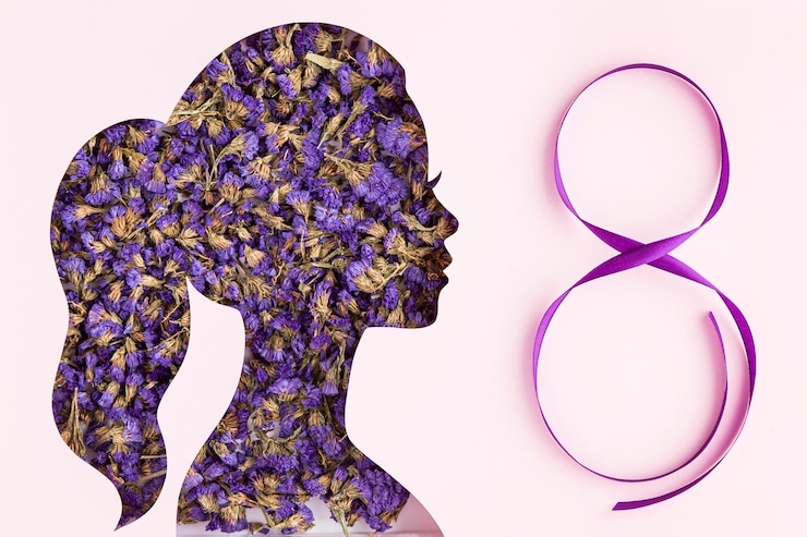 Free Photo floral women's day female portrait shape and ribbon