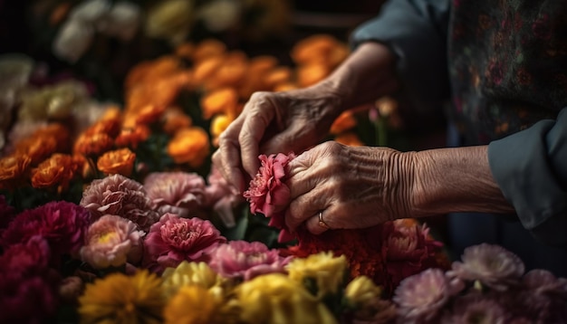 Foto gratuita fiorista con bouquet fresco che vende variazioni della natura generate dall'intelligenza artificiale