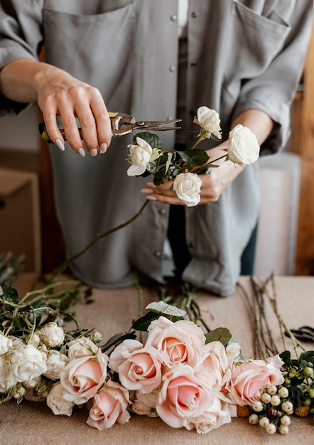 Florist making a beautiful floral bouquet