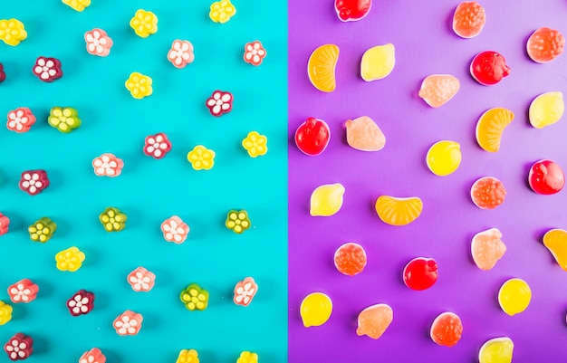 Flower candies and jelly fruits