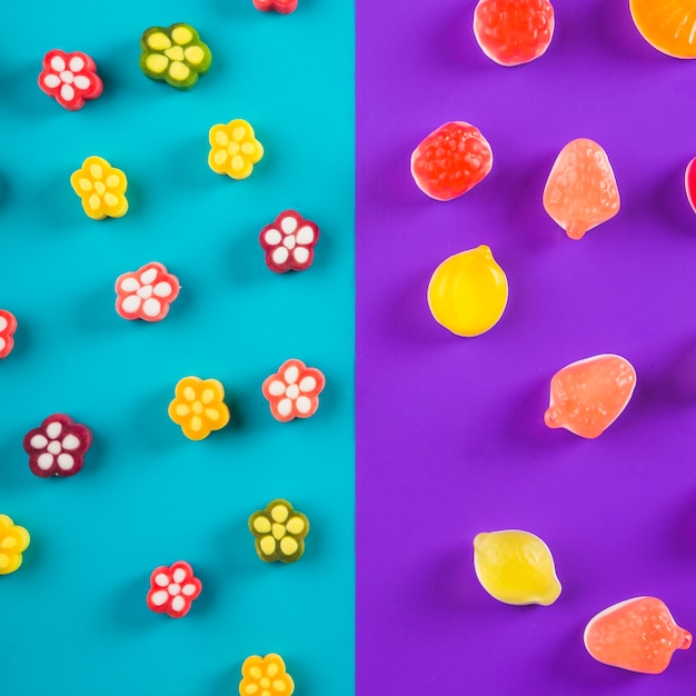 Flower candies and jelly fruits