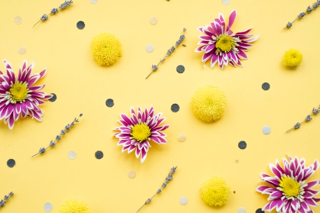Flower decorations on yellow background