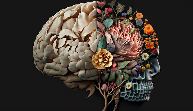 Free photo flower illustration depicts ornate skull in yellow backdrop generated by ai
