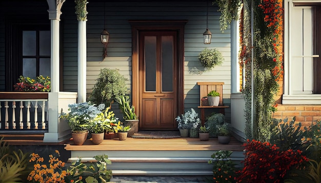 Flower pot on outdoor window summer design generative AI