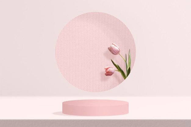 Flower product backdrop with tulip in pink