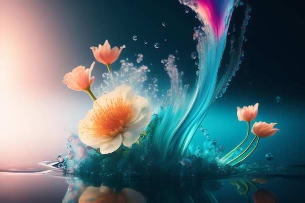 A flower in the water with a splash of water