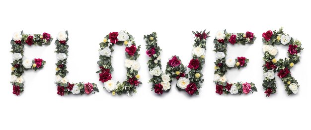 Flower word made of flowers on white