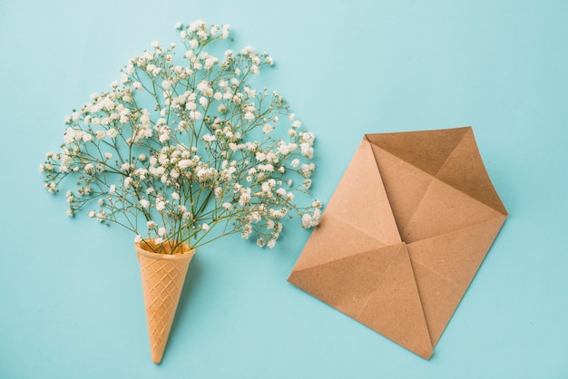 Flowers in cone near envelope