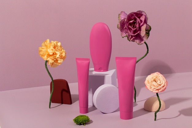 Flowers and cosmetic products arrangement