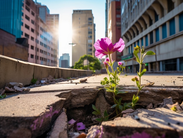 無料写真 都市のコンクリートから生える花