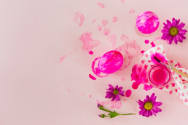 Flowers near bright eggs