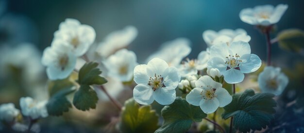 美しい青色の背景マクロ AI 生成画像にサクラソウの花