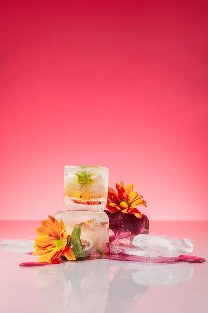 Flowers with ice cubes