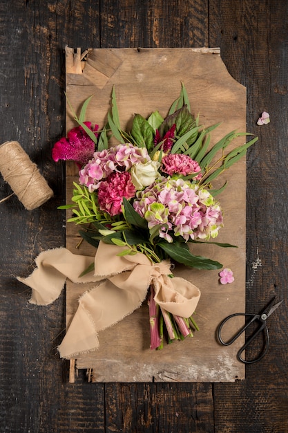 flowers on wooden background