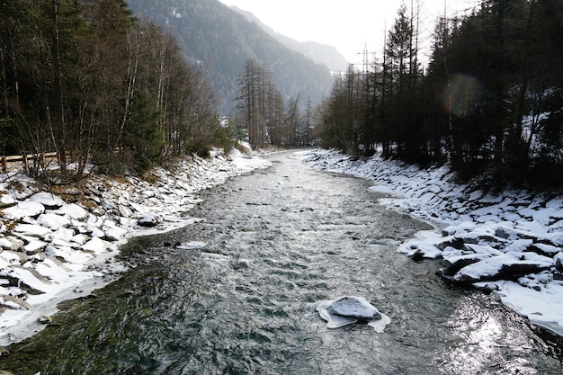 Flowing river in the alps