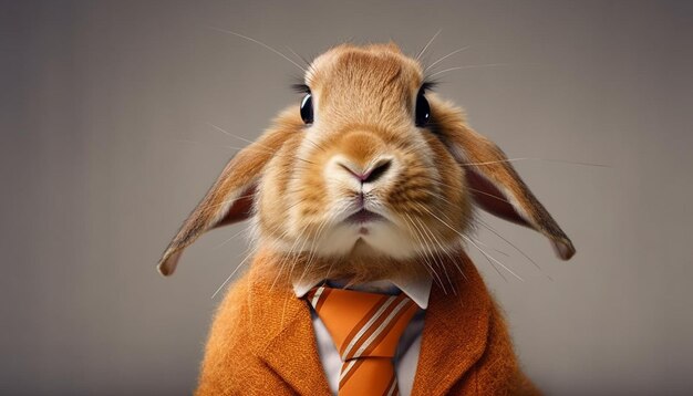 Пушистый кролик застенчиво смотрит в камеру, созданную искусственным интеллектом
