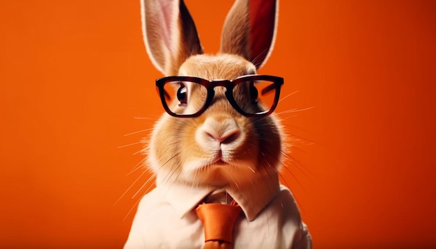 Fluffy baby rabbit looks for carrots humorously generated by AI