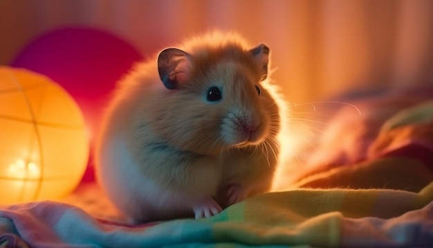 Free photo fluffy baby rabbit playing with wool toy generated by ai