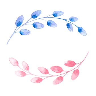 ドライ​フラワー​の​ふわふわ​の​青​と​ピンク​の​小枝​、​つぼみ​の​ある​小枝​、​春​の​小枝​、​柳​の​小枝​、​白い​背景​の​上​の​単一​の​要素​、​パッケージ​、​ポスト​カード​、​ポスター​、​装飾​の​ため​の​水彩​イラスト​。