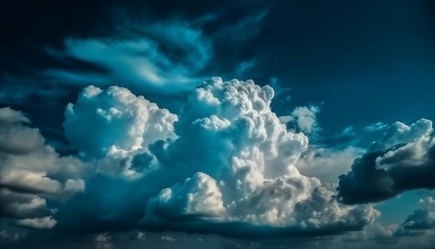 Fluffy cumulus clouds paint vibrant summer sky generative AI
