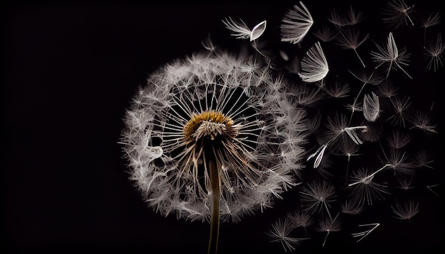 Free photo fluffy dandelion seed blowing in the wind macro generative ai