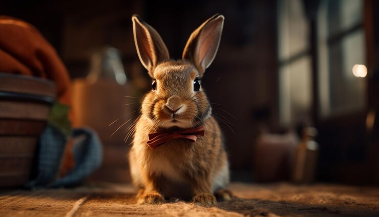 Free Photo fluffy ear of young rabbit celebrates indoors generated by ai