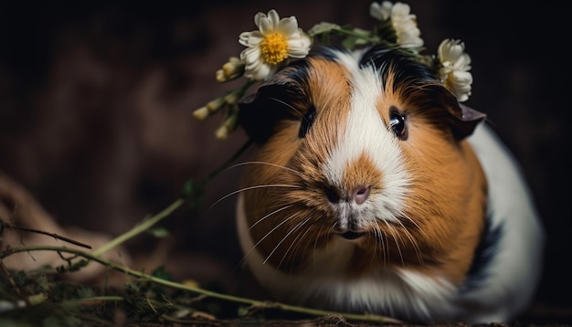 Free photo fluffy guinea pig eats grass in meadow generated by ai