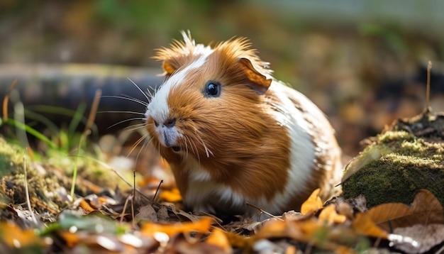 Free photo fluffy guinea pig enjoys autumn meadow snacking generated by ai