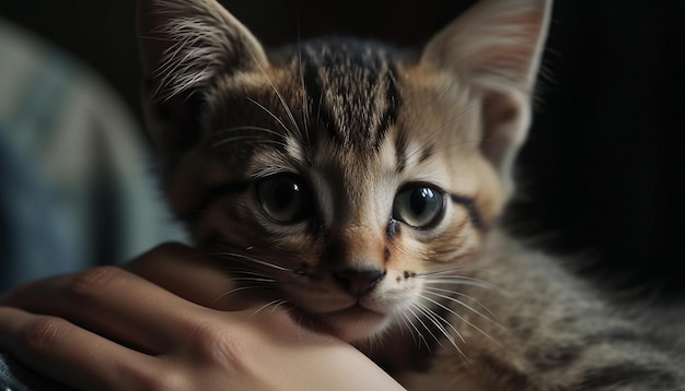 Foto gratuita gattino soffice che fissa con curiosità la telecamera da vicino generata dall'intelligenza artificiale