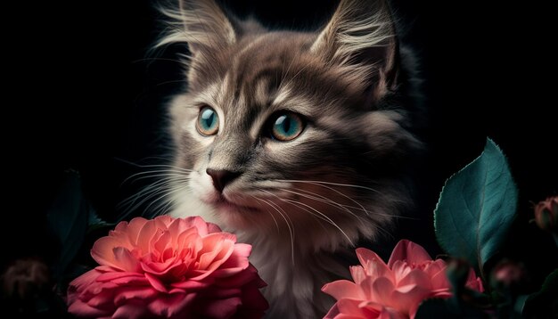 Пушистый котенок смотрит с игривыми мягкими глазами, созданными искусственным интеллектом