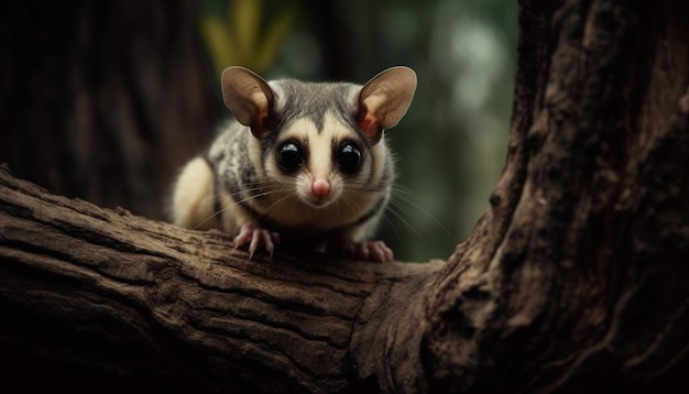 Fluffy mouse sitting on branch looking shy generated by AI