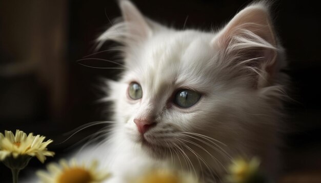 Fluffy Persian kitten staring at camera outdoors generated by AI