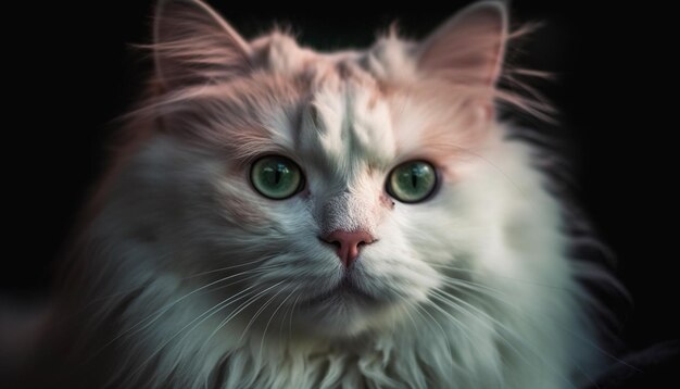 AI によって生成されたセレクティブ フォーカスで見つめるふわふわのペルシャ子猫