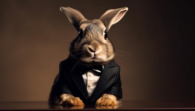 Free photo fluffy rabbit in a bow tie celebrates easter generated by ai