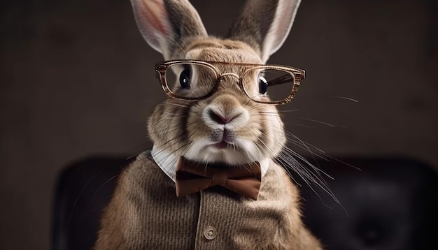 Free photo fluffy rabbit wears bow tie for celebration generated by ai