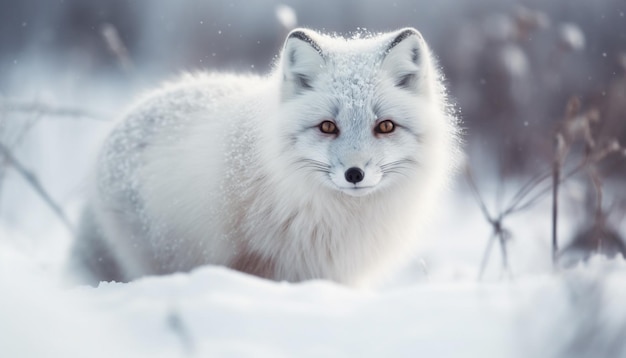 Fluffy red fox looking at camera outdoors generated by AI