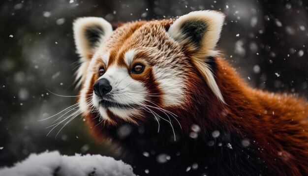 Free photo fluffy red fox sitting in snowy forest generated by ai