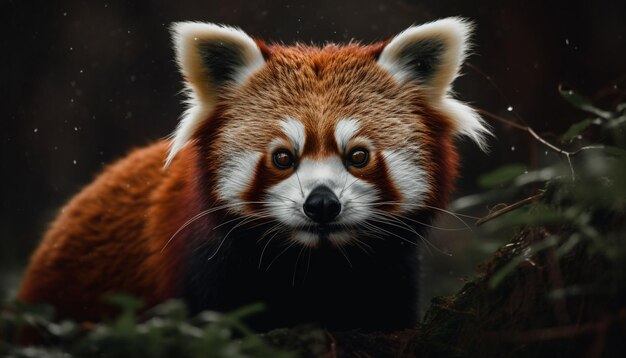 Free photo fluffy red panda and pomeranian sitting outdoors generated by ai